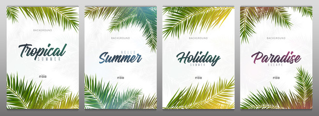 Set of Summer Tropical palm leaves. Exotic palms tree. Floral Backgrounds. © leo_d