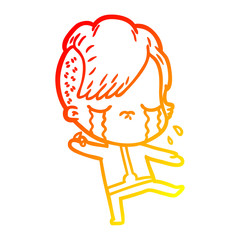 warm gradient line drawing cartoon crying girl wearing space clothes