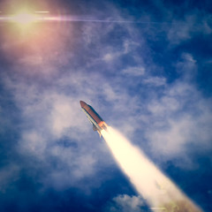 Space Launch System Takes Off into deep space. Launch with dust and smoke. Elements of this image furnished by NASA.