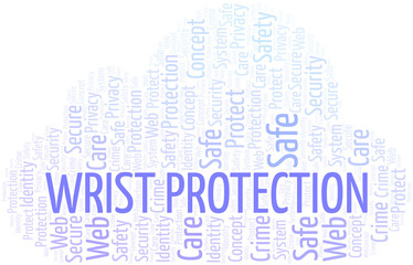 Wrist Protection word cloud. Wordcloud made with text only.