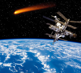 Comet is space. The elements of this image furnished by NASA.