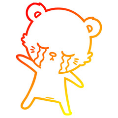 warm gradient line drawing crying cartoon bear