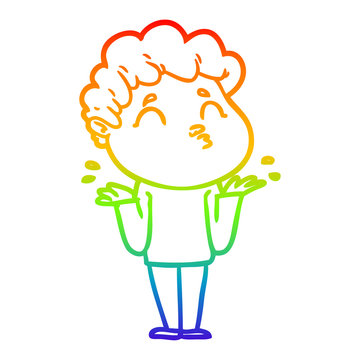recommend clip art: rainbow gradient line drawing cartoon man shrugging