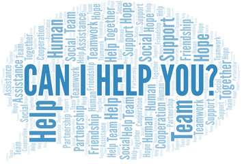 Can I Help You_ word cloud. Vector made with text only.