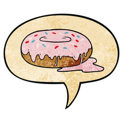 cartoon donut and speech bubble in retro texture style