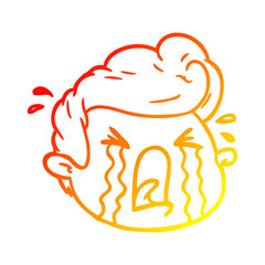 warm gradient line drawing cartoon crying boy