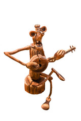 wooden toy musician isolated on white background