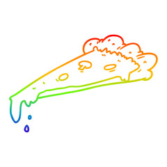 rainbow gradient line drawing cartoon slice of pizza