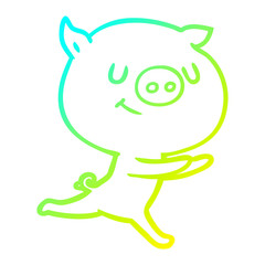 cold gradient line drawing happy cartoon pig