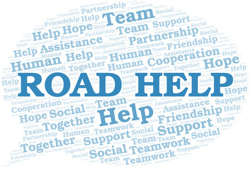 Road Help word cloud. Vector made with text only.