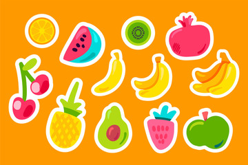 Tropical fruits flat vector set