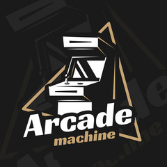 Vector image. Illustration of a logo, emblem, company element. Game design, old, retro, vintage arcades. Arcade machine slot machine board games