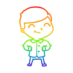 rainbow gradient line drawing cartoon boy with hands on hips