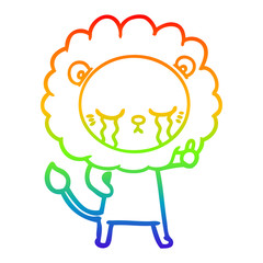 rainbow gradient line drawing crying cartoon lion