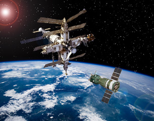 Space station above the earth. The elements of this image furnished by NASA.