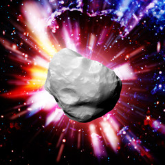 Asteroid flying through galaxies and stars. The elements of this image furnished by NASA.
