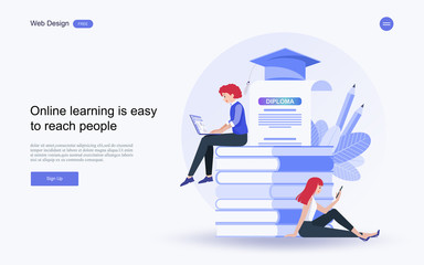  flat design concept of education for website and landing page template.Online education, training and courses, learning, Vector illustration.