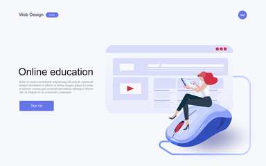  flat design concept of education for website and landing page template.Online education, training and courses, learning, Vector illustration.
