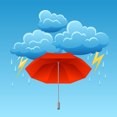 Fototapeta premium Background with thunderstorm and umbrella.