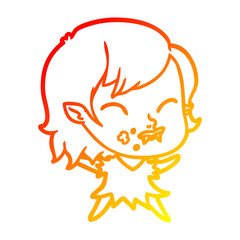 warm gradient line drawing cartoon vampire girl with blood on cheek