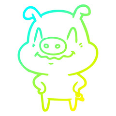 cold gradient line drawing nervous cartoon pig