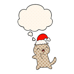 cute cartoon christmas cat and thought bubble in comic book style