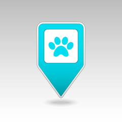 Dog paw pin map icon. Map pointer. Map markers