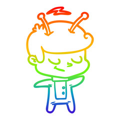 rainbow gradient line drawing friendly cartoon spaceman