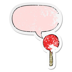 cartoon lollipop and speech bubble distressed sticker