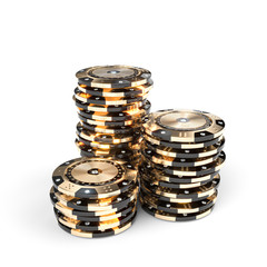 casino luxury chips in gold and black with diamond inserts