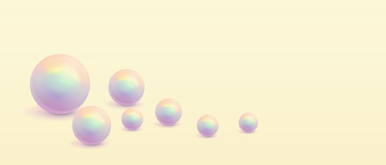 Shiny pearls on soft pink background. Luxury beautiful shining jewellery background with rose pearl. Realistic single shiny natural rainbow sea pearl with light effects. 3D render.