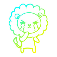 cold gradient line drawing cartoon crying lion