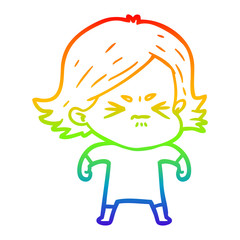 rainbow gradient line drawing cartoon angry woman