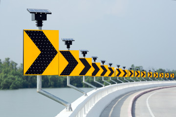 Solar road traffic warning sign.