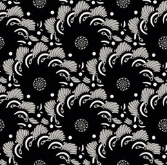 asian style floral seamless pattern scales flowers in silver