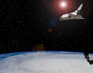 Shuttle that flies in space. The elements of this image furnished by NASA.