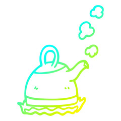 cold gradient line drawing cartoon kettle on stove