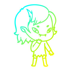 cold gradient line drawing cartoon friendly vampire girl considering
