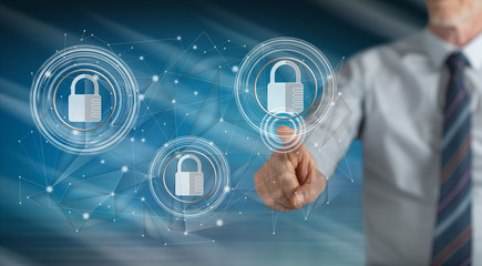 Man touching a network safety concept