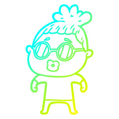 cold gradient line drawing cartoon woman wearing spectacles