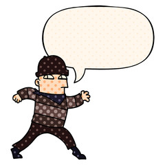 cartoon thief and speech bubble in comic book style
