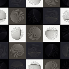 graphic seamless pattern with abstract round feathers in silver shades