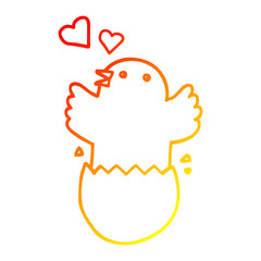 warm gradient line drawing cute hatching chick cartoon