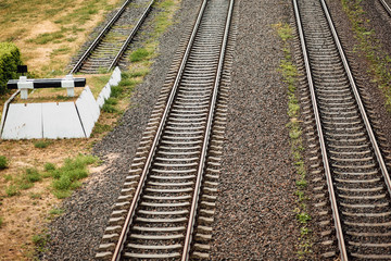 Railroad elements. Modern railways infrastructure. Railway transportation in the city. rails. Railroad tie.