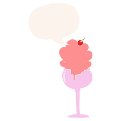 cartoon ice cream desert and speech bubble in retro style