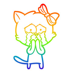 rainbow gradient line drawing cartoon cat