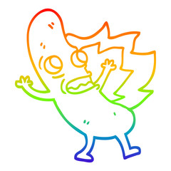 rainbow gradient line drawing cartoon flaming hotdog