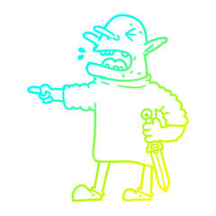 cold gradient line drawing cartoon goblin with knife