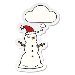 cartoon snowman and thought bubble as a printed sticker