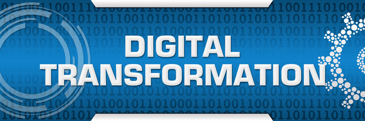 Digital Transformation Blue Binary Gear Circle Horizontal 